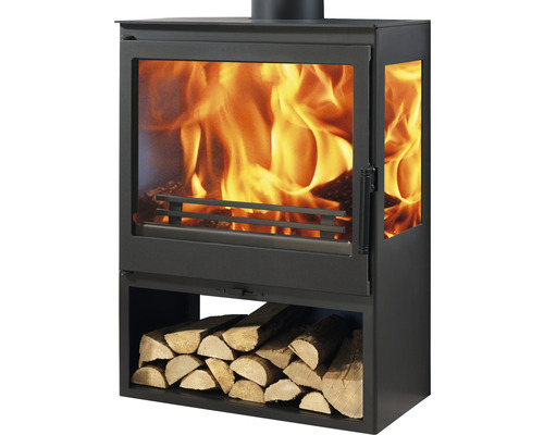 Kaminofen Panadero Ambar Stahl schwarz 7,8 kW mit Holzfach