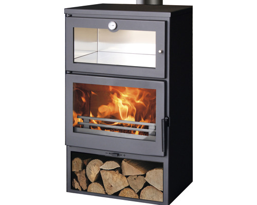 Kaminofen Panadero Oven Stahl schwarz 7,4 kW mit Backfach und Holzfach