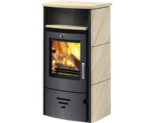 Kaminofen Accente Turin 2.0 Sandstein 6 kW mit Wärmefach