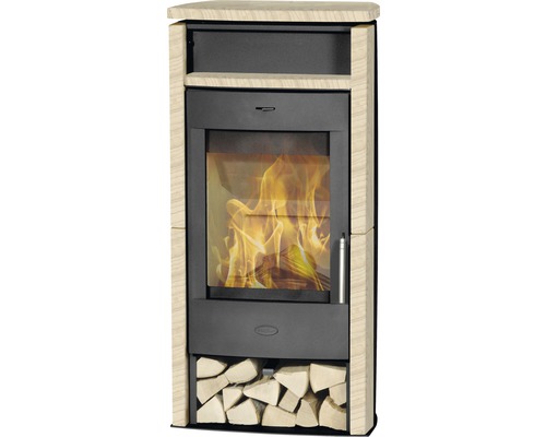 Kaminofen Fireplace Santiago Sandstein 6,2 kW mit Holzfach und Wärmefach