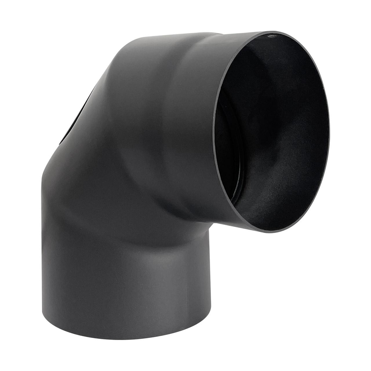 Ofenrohr Bogen 3-teilig starr geschliffen mit Tür DN 150 mm 90° schwarz