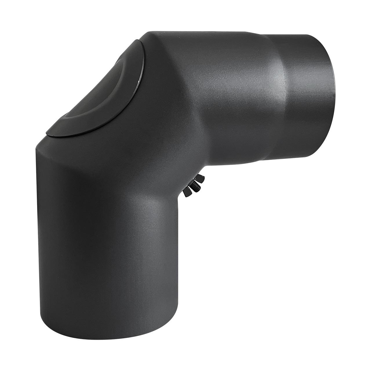 Ofenrohr Bogen 3-teilig starr geschliffen mit Tür DN 120 mm 90° schwarz