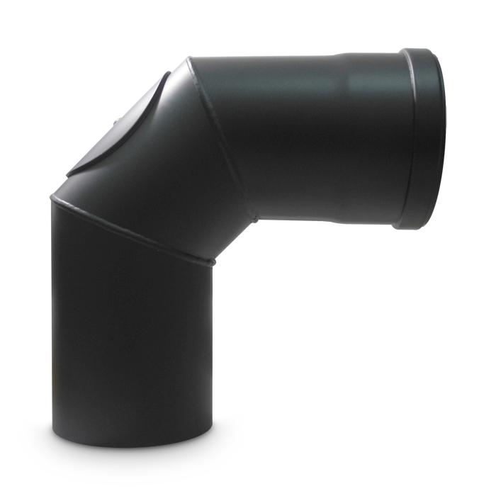 Pelletofenrohr Bogen mit Tür DN 100 mm 90° schwarz