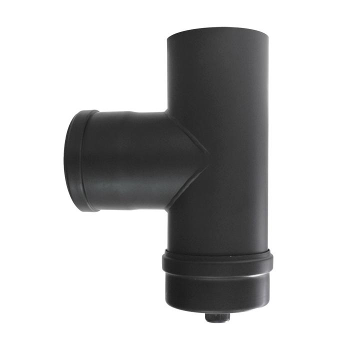 Pelletofenrohr T-Stück DN 80 mm Länge 250 mm schwarz