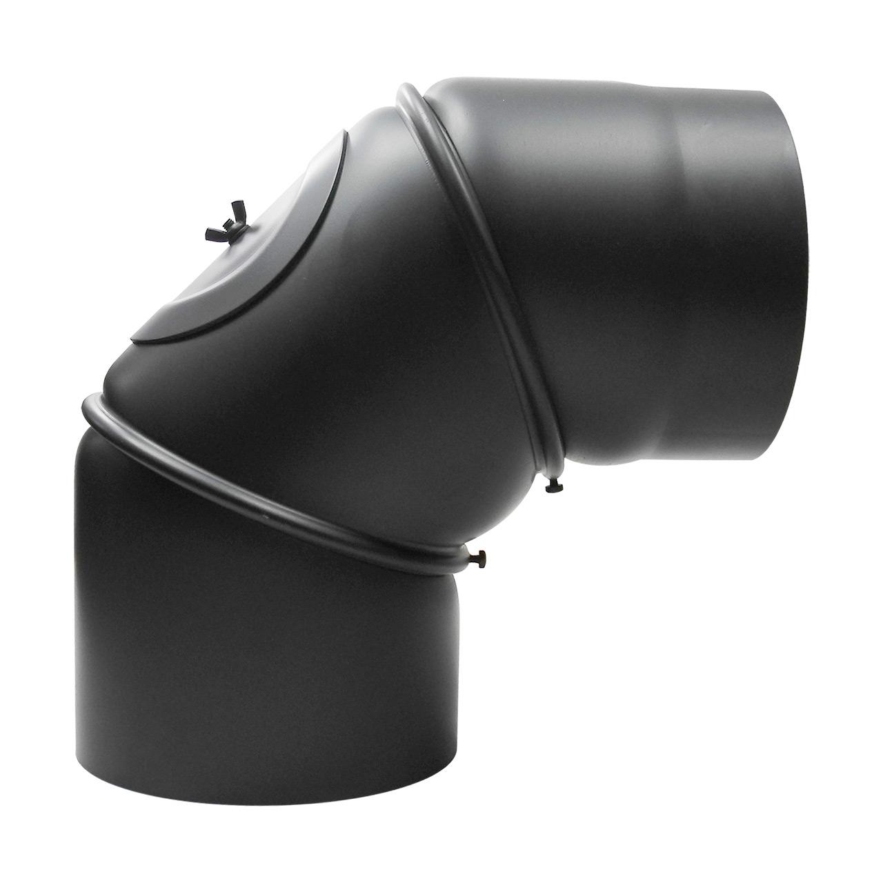 Ofenrohr Bogen 3-teilig verstellbar mit Tür DN 160 mm 90° schwarz