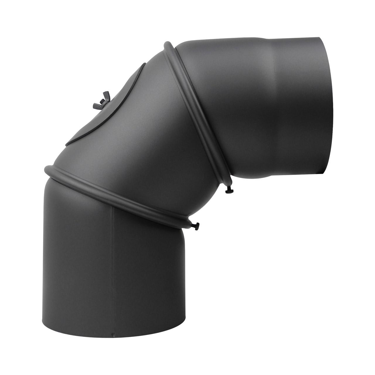 Ofenrohr Bogen 3-teilig verstellbar mit Tür DN 150 mm 90° gussgrau