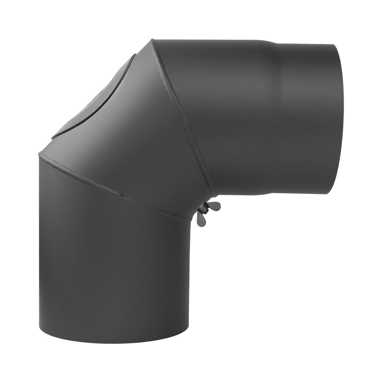 Ofenrohr Bogen 3-teilig starr mit Tür DN 150 mm 90° gussgrau