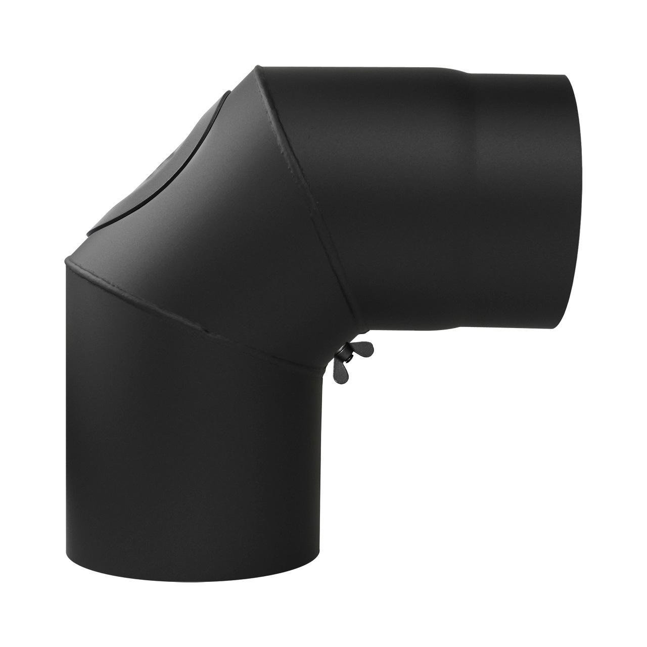 Ofenrohr Bogen 3-teilig starr mit Tür DN 150 mm 90° schwarz