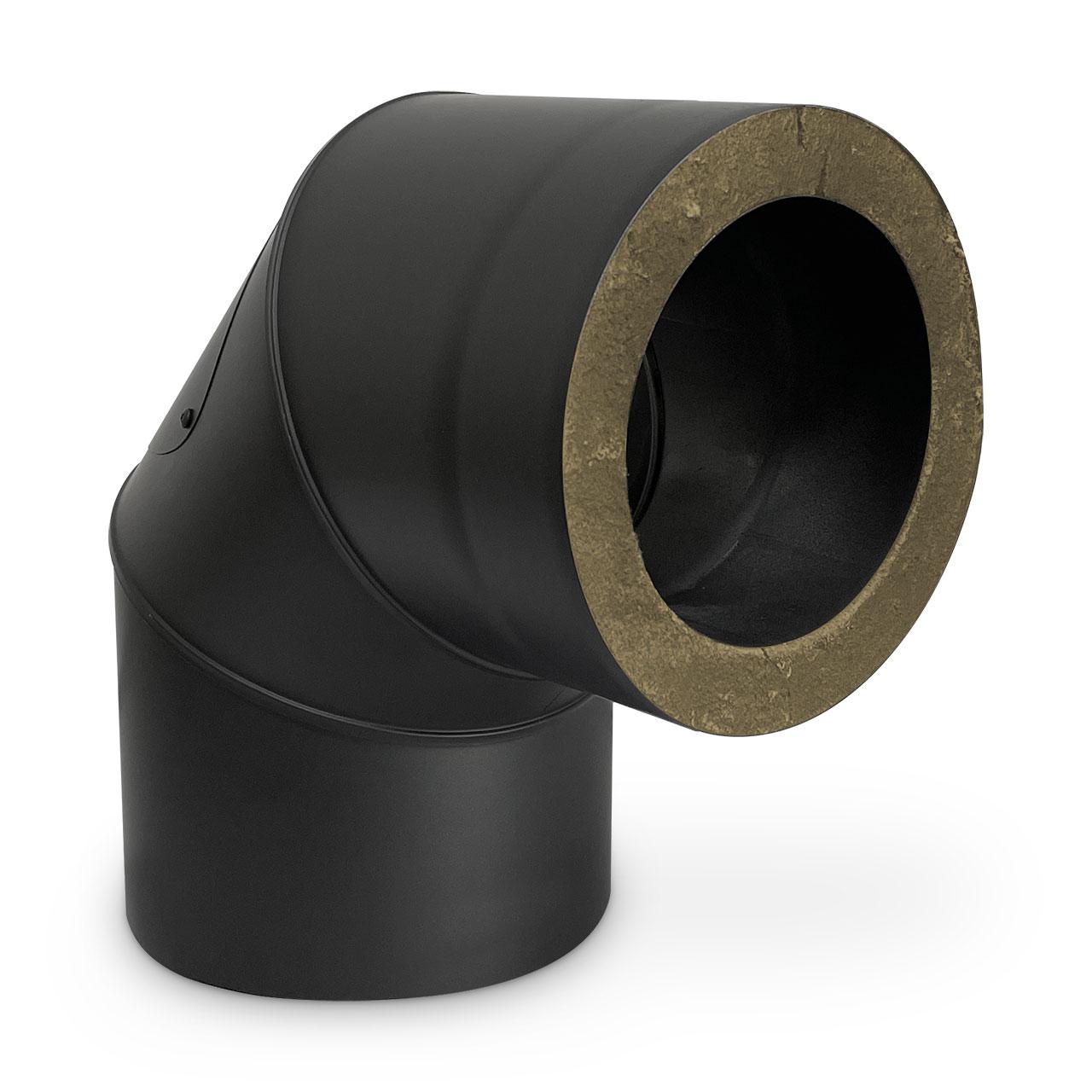 Doppelwandiges Ofenrohr Bogen mit Tür DN 150 mm 90° schwarz