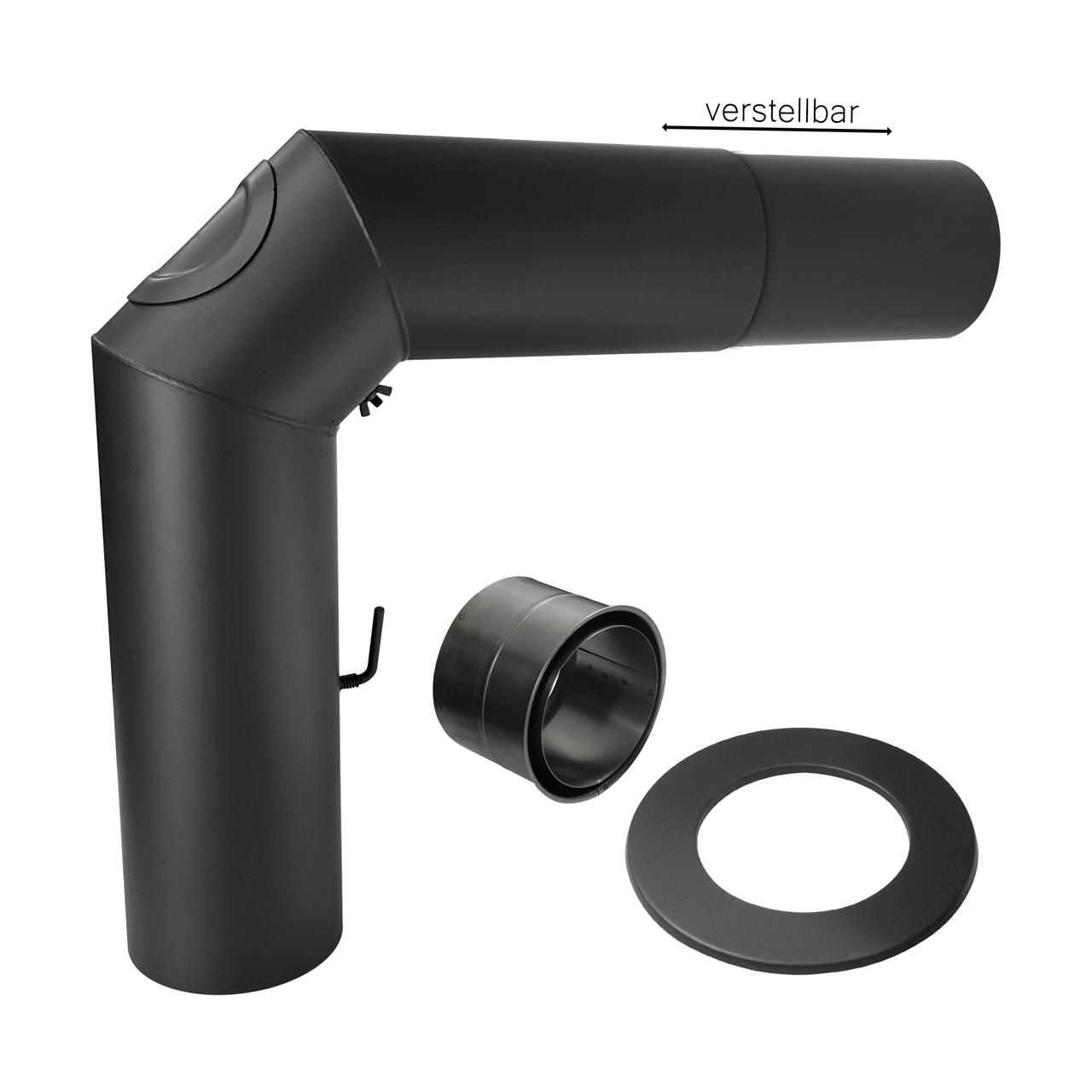 Ofenrohr Rauchrohrset mit Schieberohr DN 130 mm schwarz