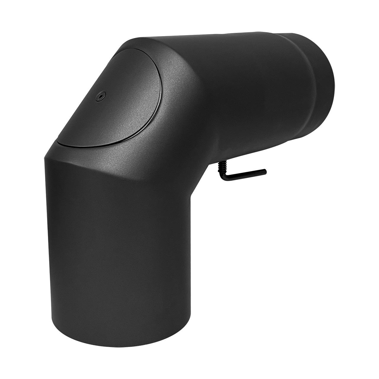 Ofenrohr Bogen 3-teilig starr geschliffen mit Tür und Drosselklappe DN 150 mm 90° schwarz