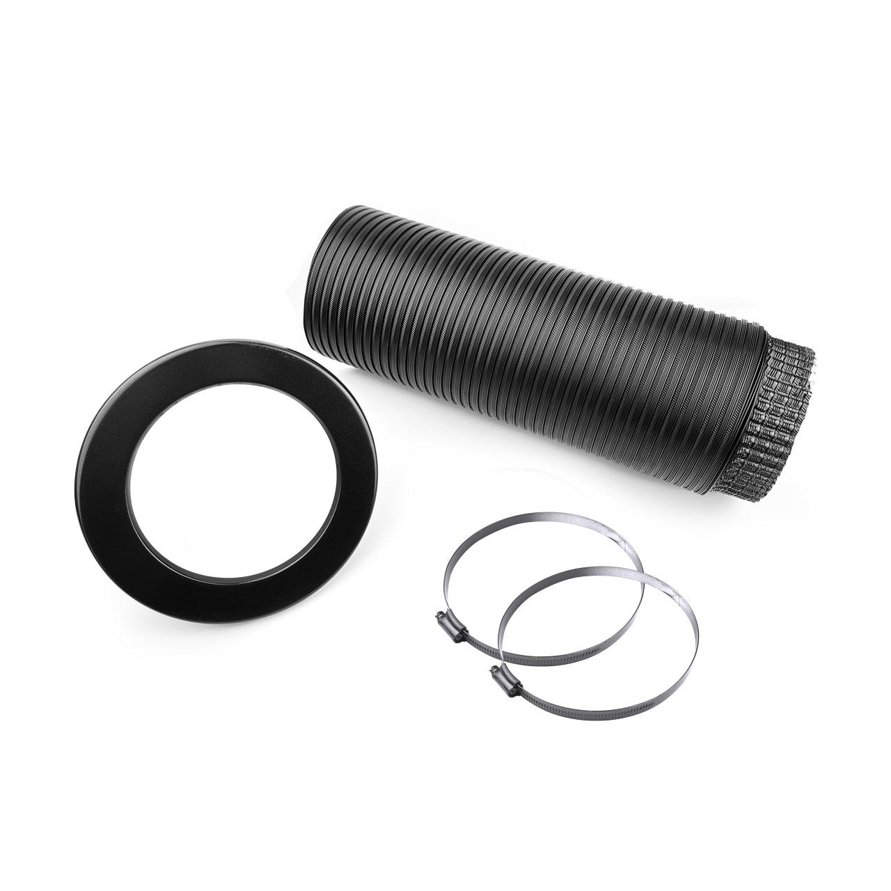Aluflex Set DN 100 mm schwarz, Aluflexrohr 1,5 m inkl. Rosette und Schellen